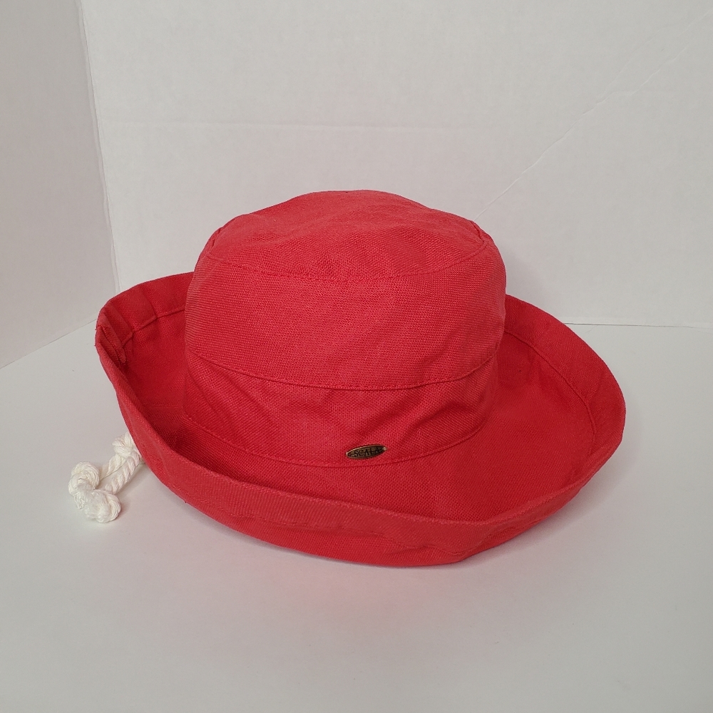 Scala Collezione Red Cotton Sun Hat Bucket Hat with Tie